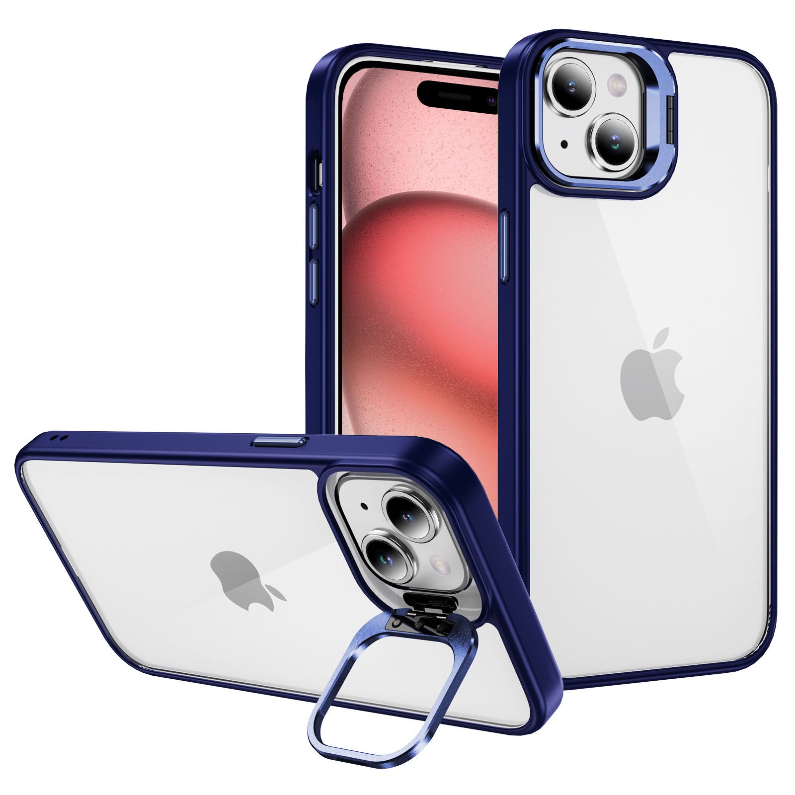 For iPhone 15 Shockproof Case Lens Frame Kickstand TPU+Acrylic Phone Cover For iPhone 15 Shockproof Case Lens Frame Kickstand TPU+Acrylic Phone Cover